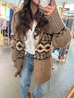 New Long Brown Cardigan Sweater Chunky Knit Coat Size Small Brand NEW